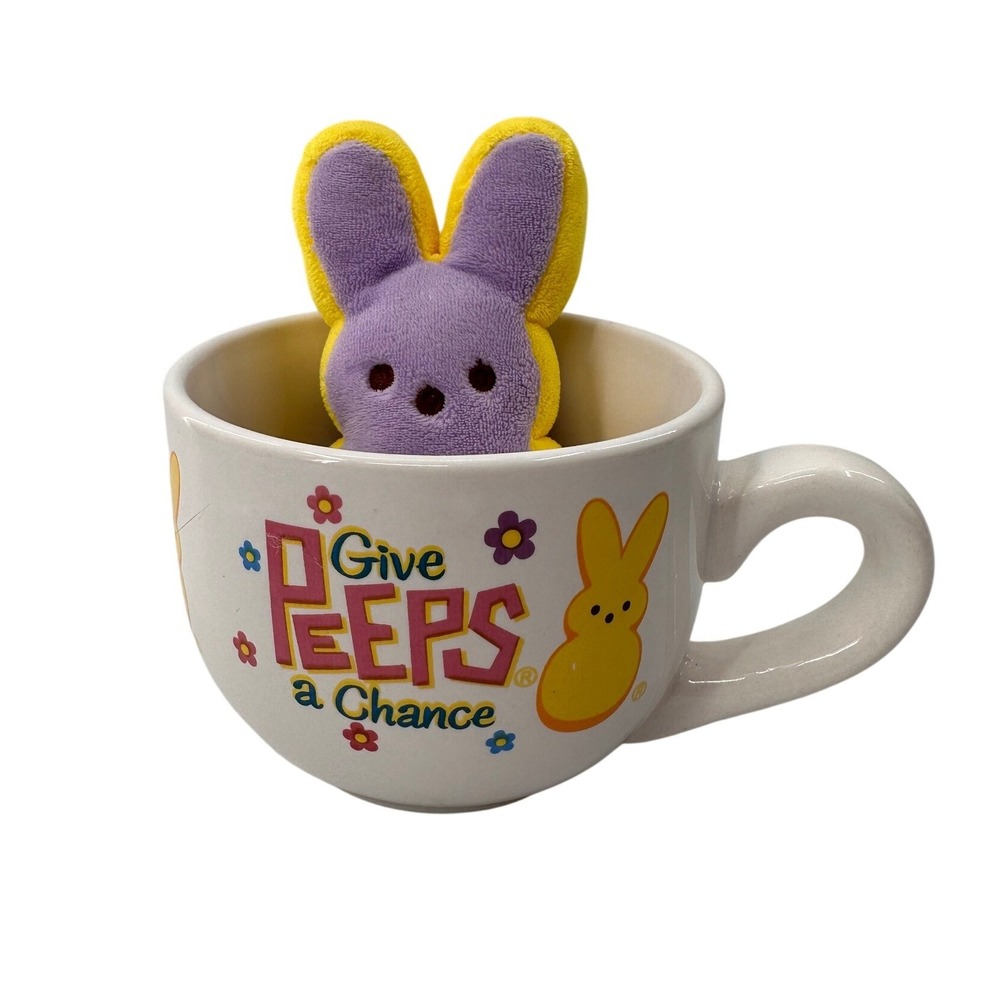 Peeps Mug and Plush Bunny Set Give Peeps a Chance Easter Kids Toy Purple Yellow